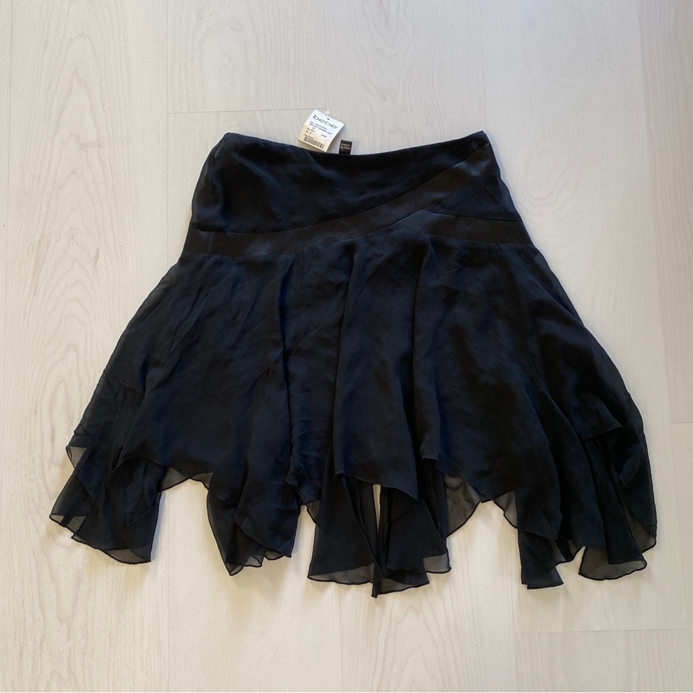VTG Y2K  Bebe Black Silk  Wrap Waist Teardrop Skirt